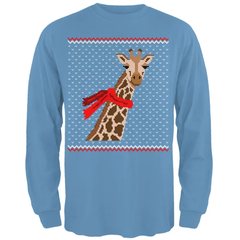 Big Giraffe Scarf Ugly Christmas Sweater Mens Long Sleeve T Shirt sold by Old Glory