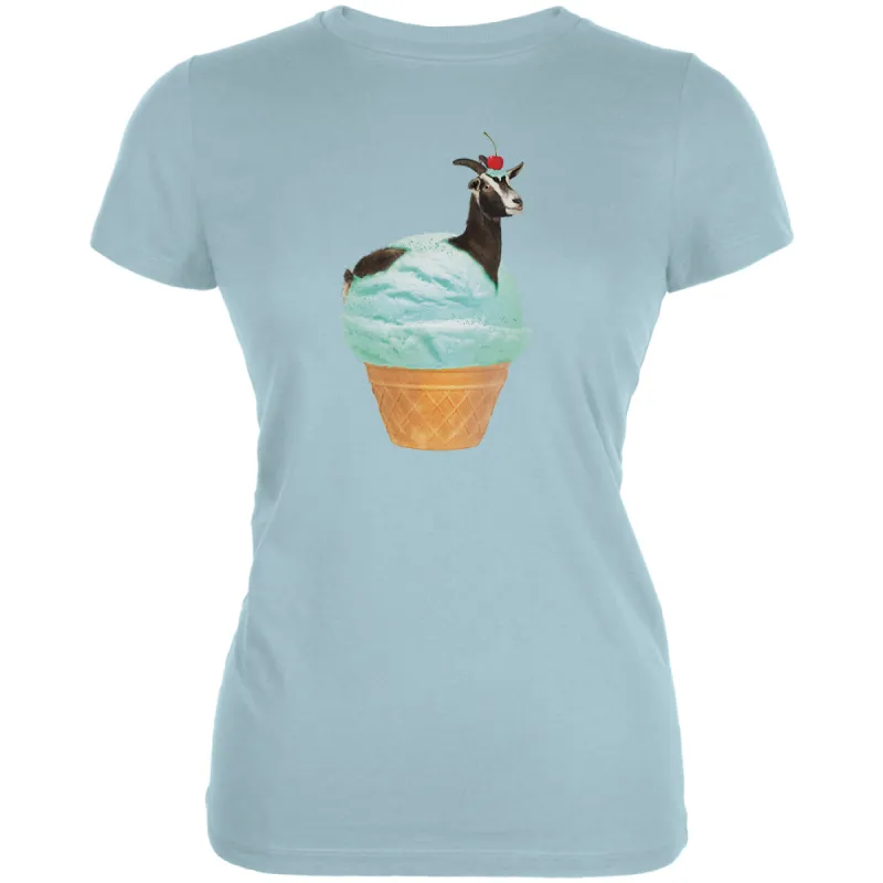 Ice Cream Cone Goat Light Aqua Juniors Soft T-Shirt sold by Old Glory