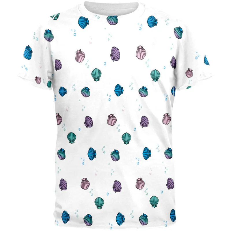 Mermaid Shells Bubbles Pattern White All Over Mens T Shirt sold by Old Glory