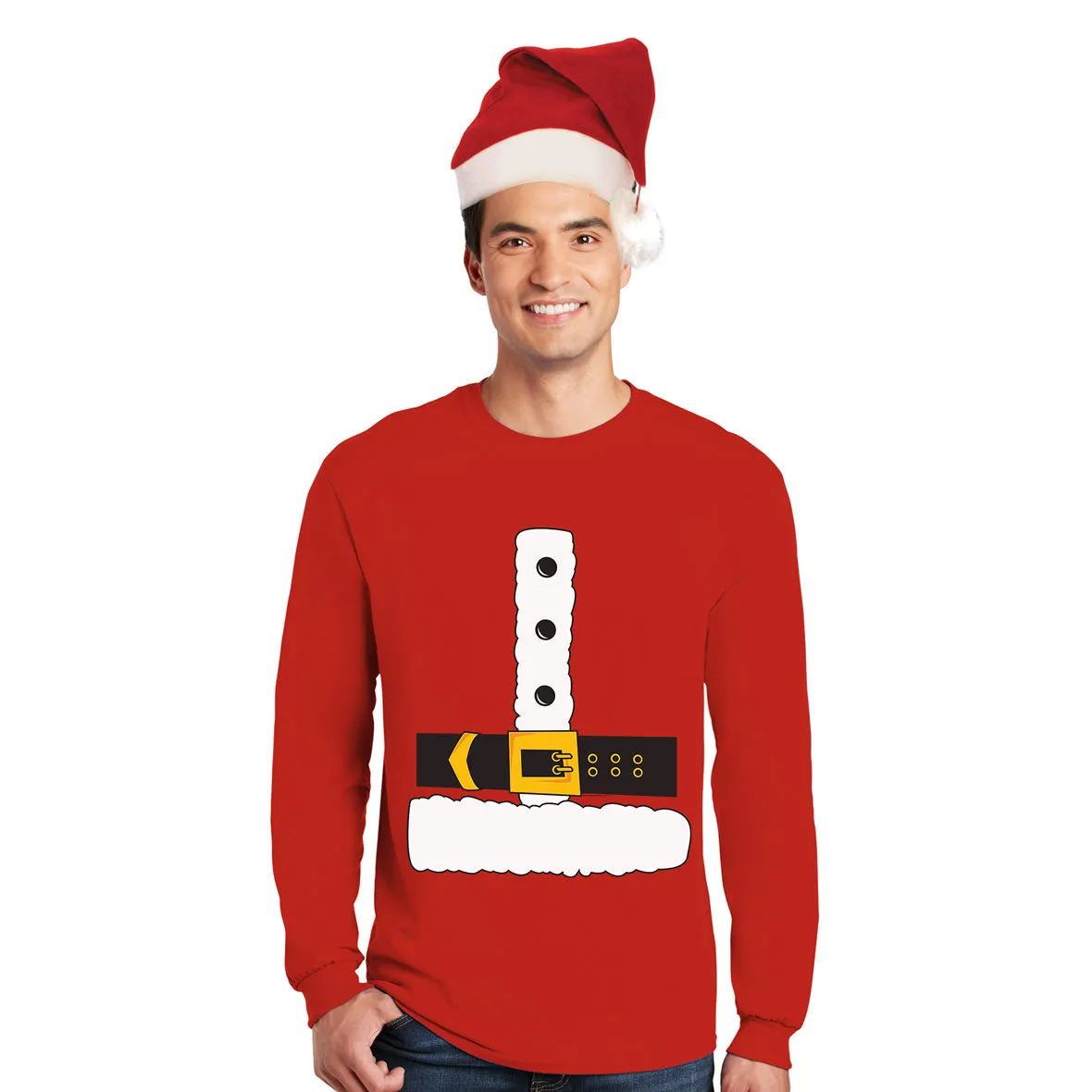 Christmas Costume Santa Claus Mens Long Sleeve Costume T Shirt with Santa Hat sold by Old Glory