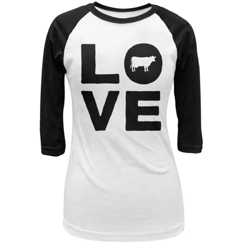 Cow Love Juniors 3/4 Sleeve Raglan T Shirt sold by Old Glory