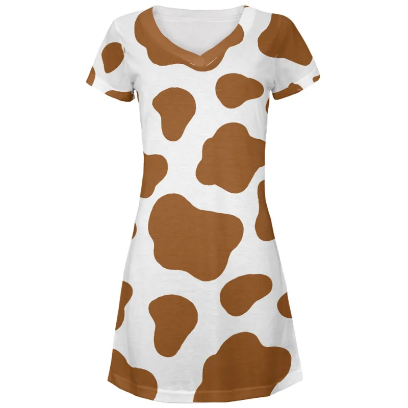 Halloween Costume Brown Spot Cow All Over Juniors Beach Cover-Up Dress sold by Old Glory