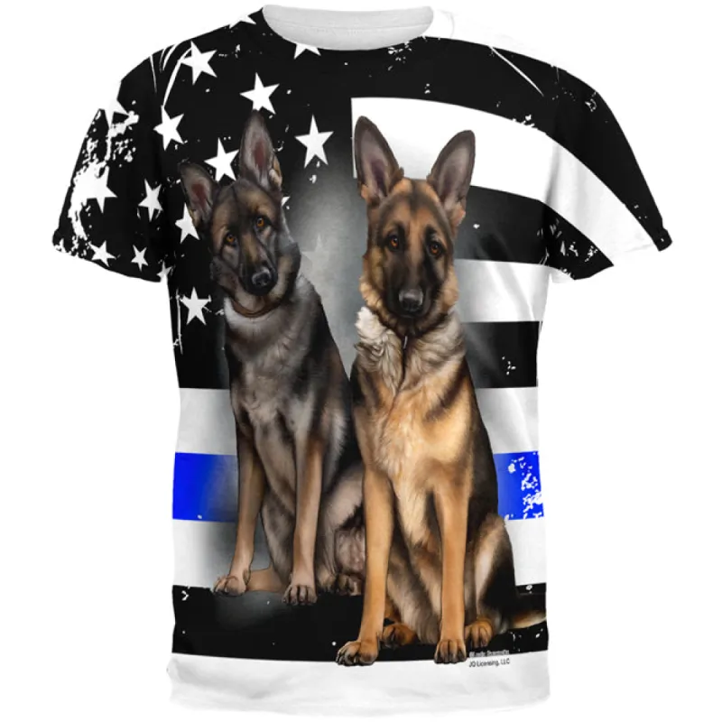 Thin Blue Line K9 Unit German Shepherd Live Forever All Over Mens T Shirt sold by Old Glory