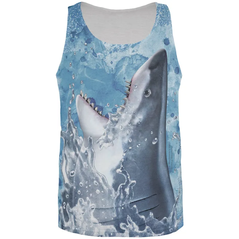 Hungry Great White Shark Breaching All Over Mens Tank Top sold by Old Glory