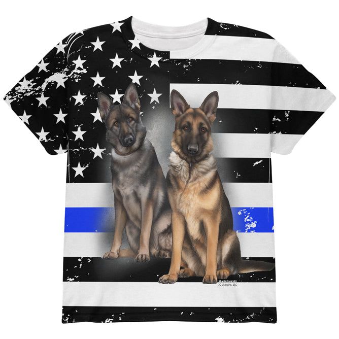 Thin Blue Line K9 Unit German Shepherd Live Forever All Over Youth T Shirt sold by Old Glory
