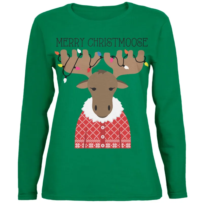 Christmas Merry ChristMoose Moose Womens Long Sleeve T Shirt sold by Old Glory