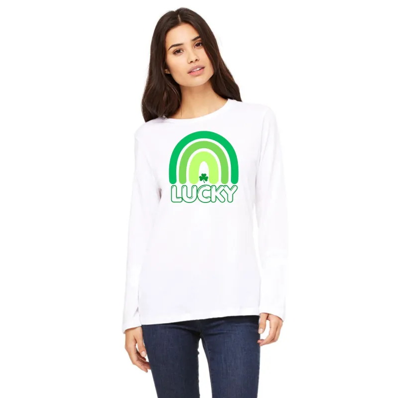 St Patricks Day Lucky Shamrock Rainbow Womens Long Sleeve T Shirt sold by Old Glory