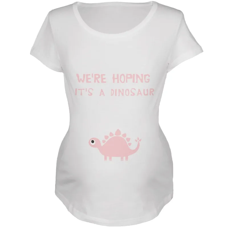 We're Hoping It's A Dinosaur Girl White Maternity Soft T-Shirt sold by Old Glory