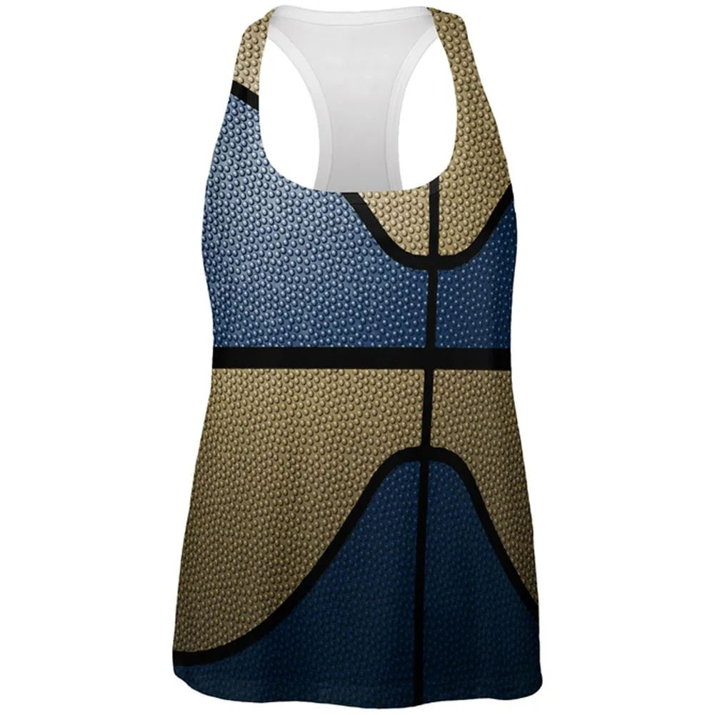 Championship Basketball Dark Blue and Gold All Over Womens Work Out Tank Top sold by Old Glory