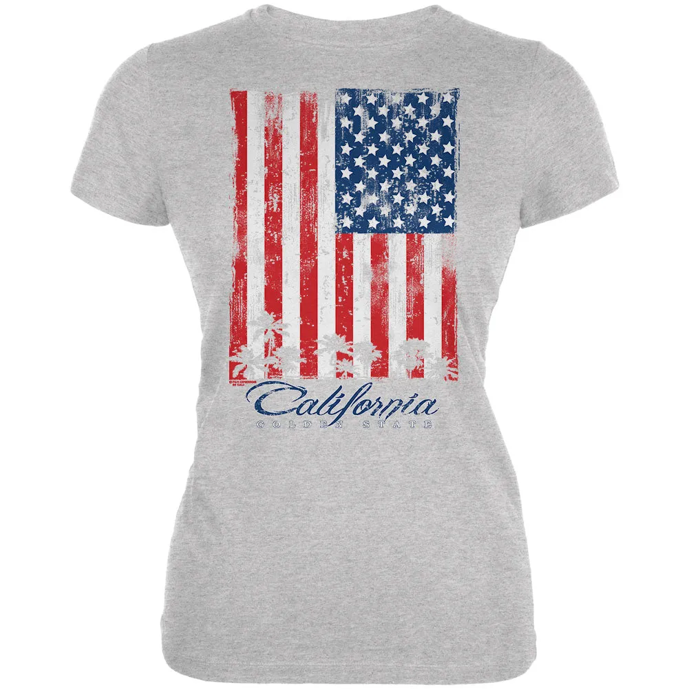 Flag Palm Trees California Golden State Juniors Soft T Shirt sold by Old Glory