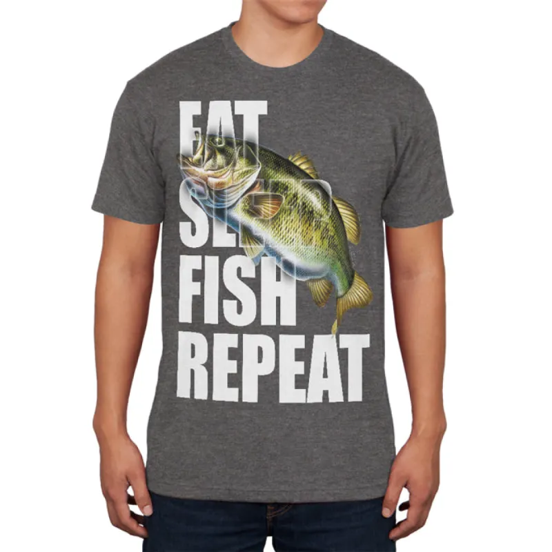 Eat Sleep Fish Repeat Bass Mens Soft T Shirt sold by Old Glory