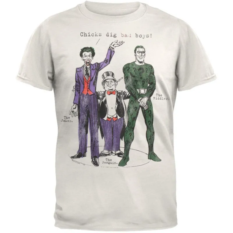 Batman Joker, Penguin, The Riddler Chicks Dig Bad Boys Mens Soft T Shirt sold by Old Glory