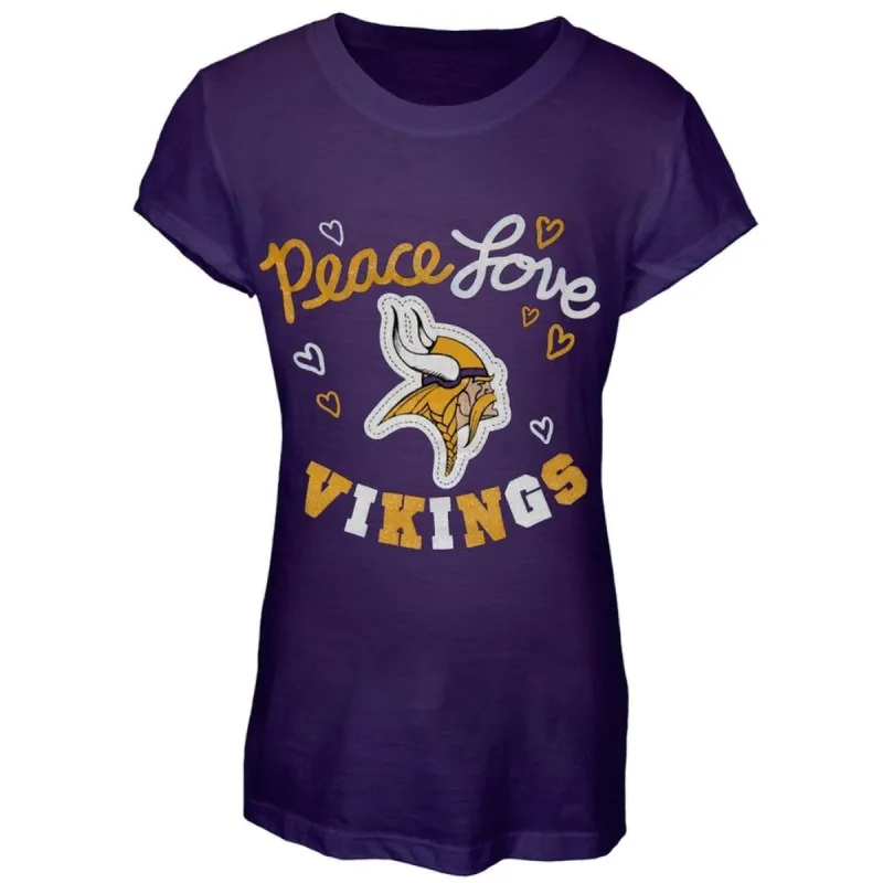 Minnesota Vikings - Glitter Peace Love Logo Youth T-Shirt sold by Old Glory