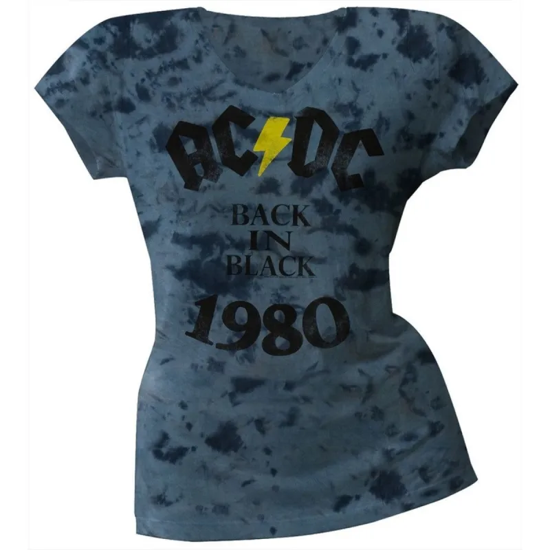 AC/DC - Back In Black Juniors V-Neck Tie Dye T-Shirt sold by Old Glory