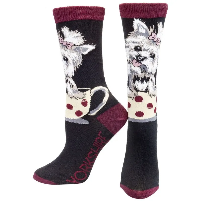 Yorkshire Terrier Standing on Polka Dot Couch Women's Socks sold by Old Glory