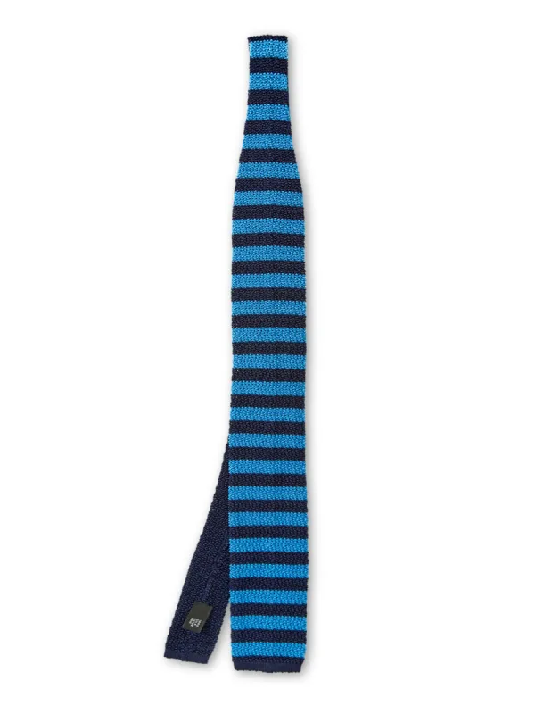 Silk Knitted Tie Navy/Blue Stripe sold by Oliver Spencer