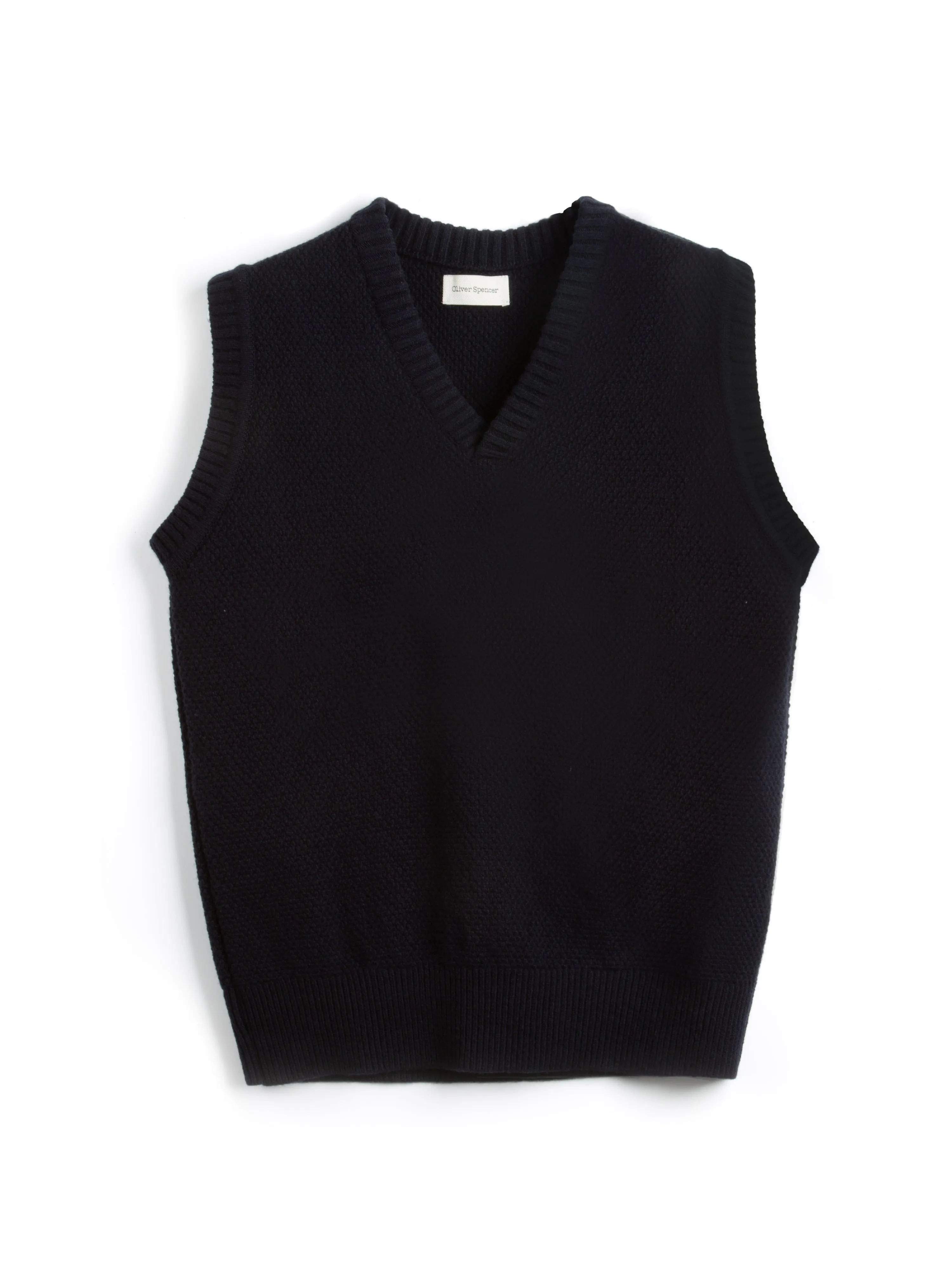 Graves V Neck Vest Bryant Navy sold by Oliver Spencer