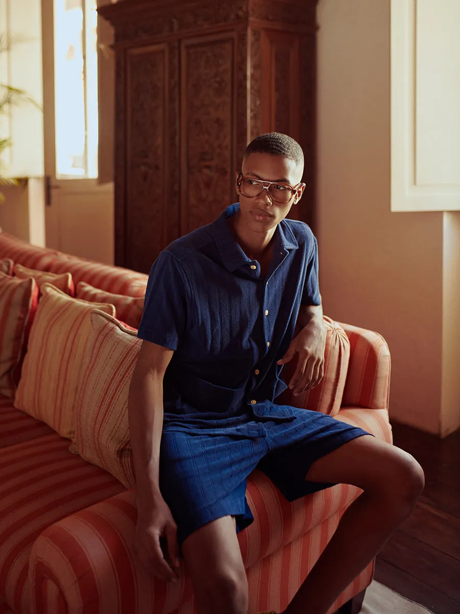 Cuban Short Sleeve Jersey Shirt Haywood Navy sold by Oliver Spencer product image thumbnail 3