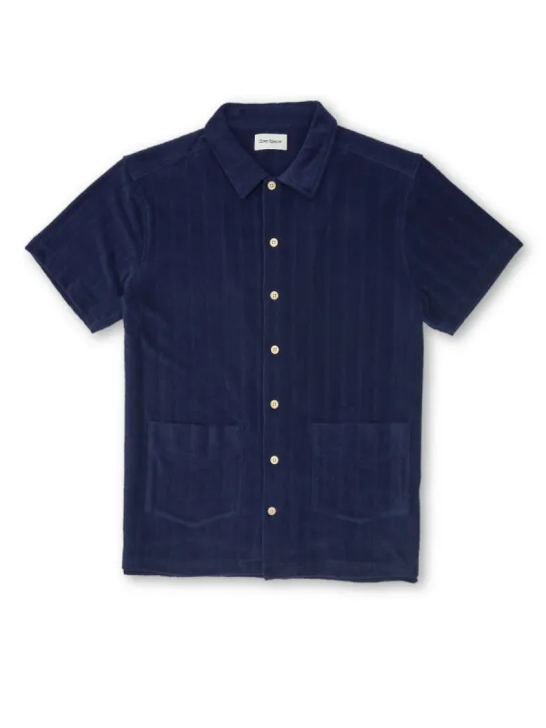 Cuban Short Sleeve Jersey Shirt Haywood Navy sold by Oliver Spencer