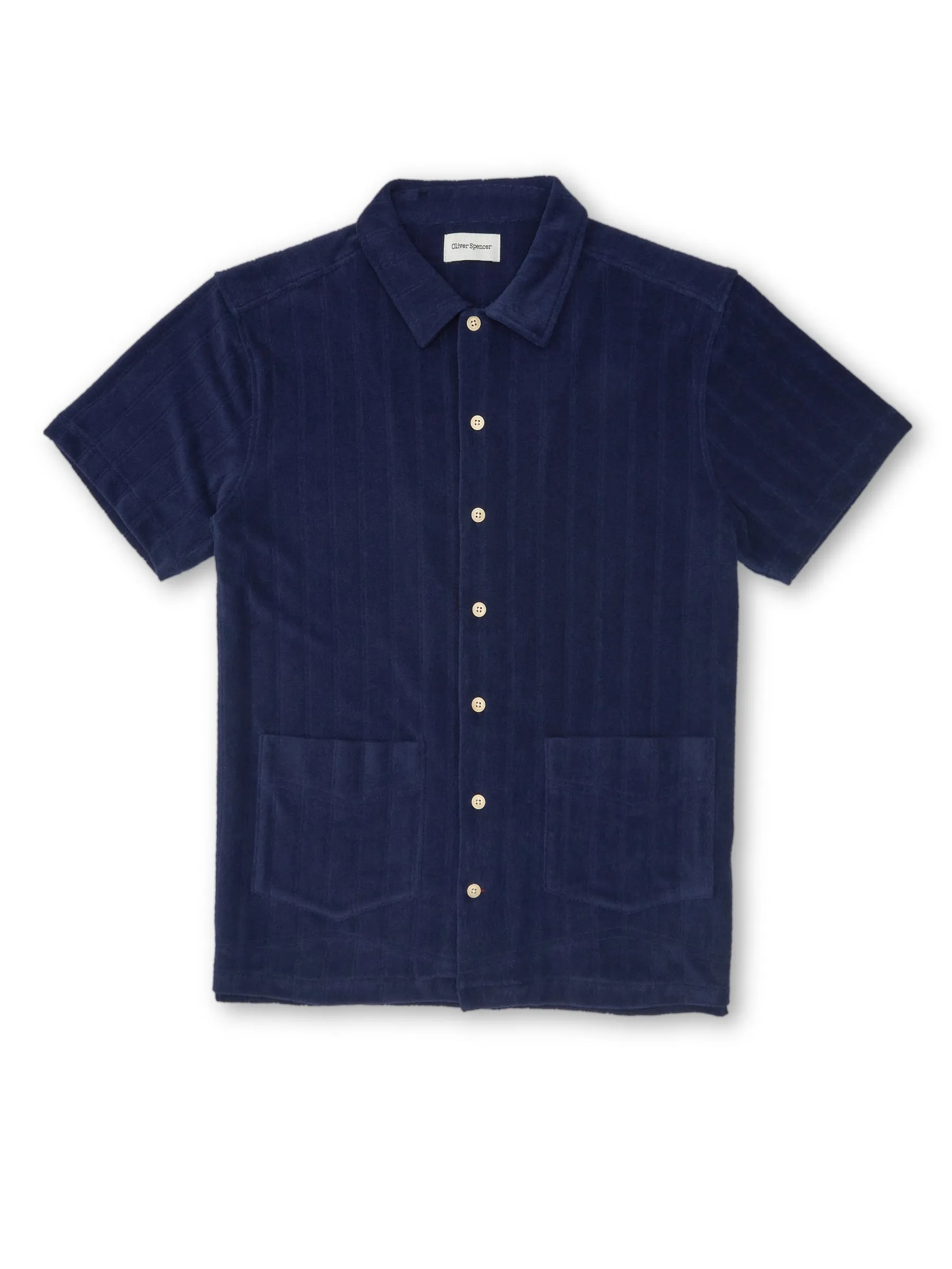 Cuban Short Sleeve Jersey Shirt Haywood Navy sold by Oliver Spencer