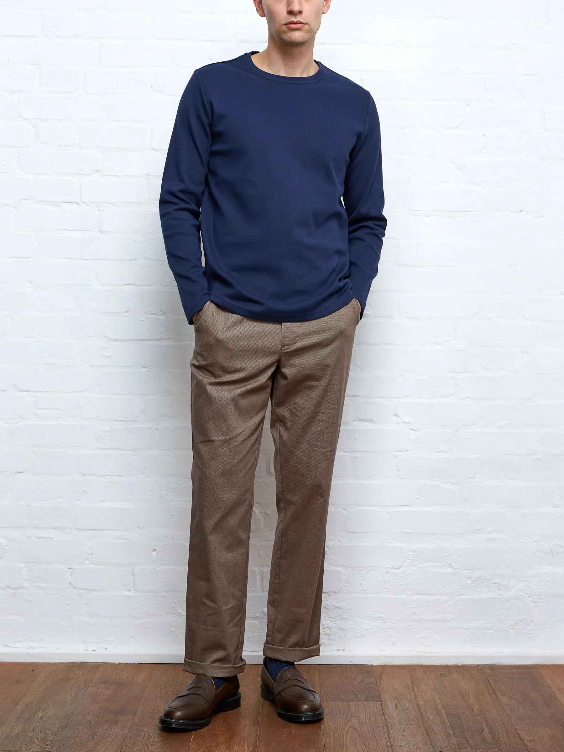 Heavy Long Sleeve Plain T-Shirt Tavistock Navy sold by Oliver Spencer product image thumbnail 2