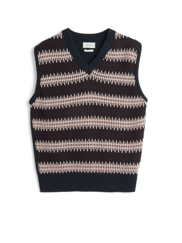 Graves V Neck Vest Freeman Navy made by Oliver Spencer