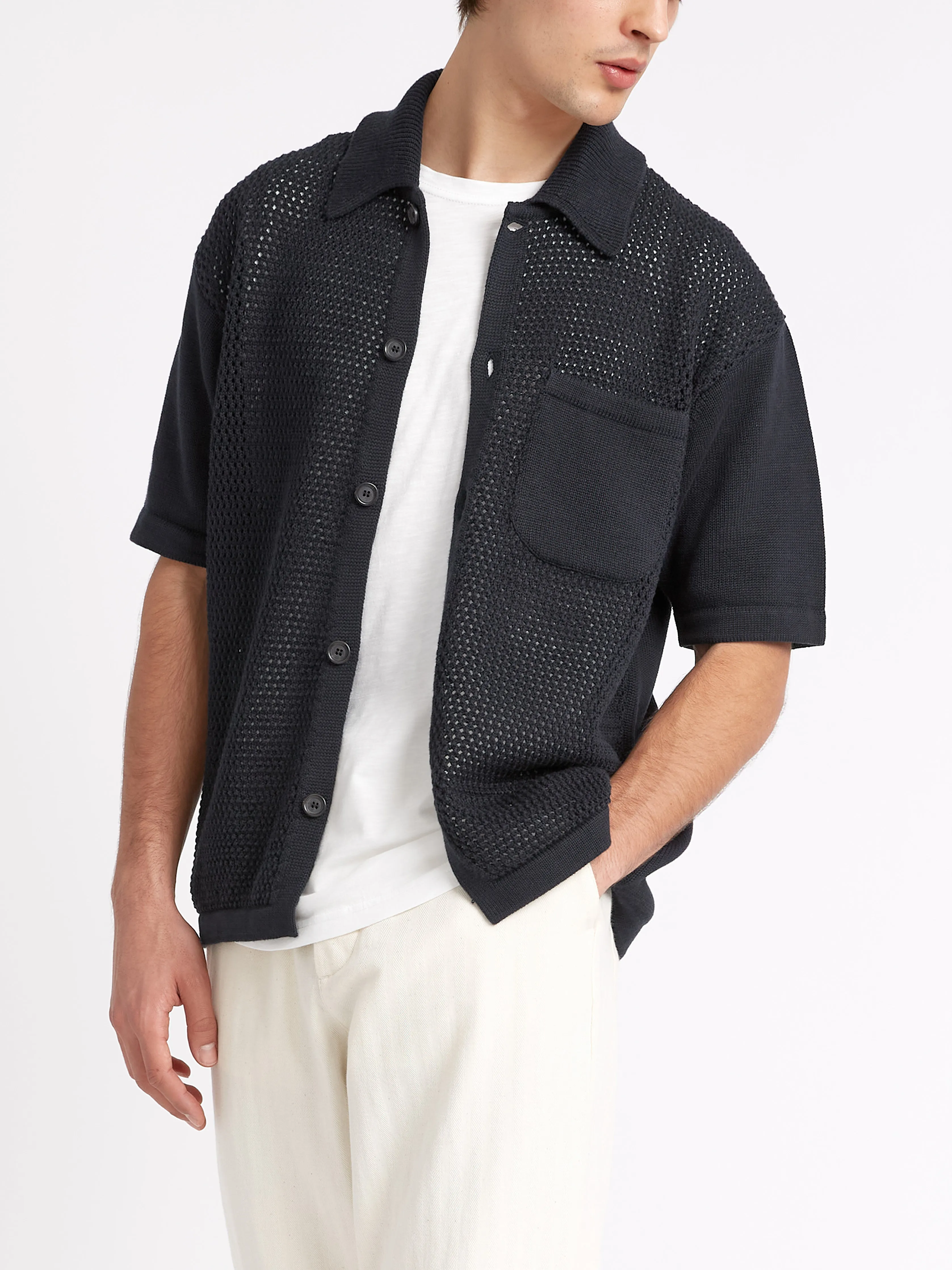 Short Sleeve Mawes Knitted Shirt Tamar Navy sold by Oliver Spencer product image thumbnail 5