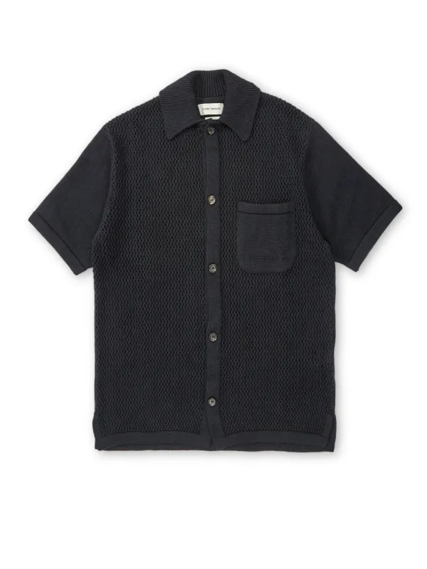 Short Sleeve Mawes Knitted Shirt Tamar Navy sold by Oliver Spencer