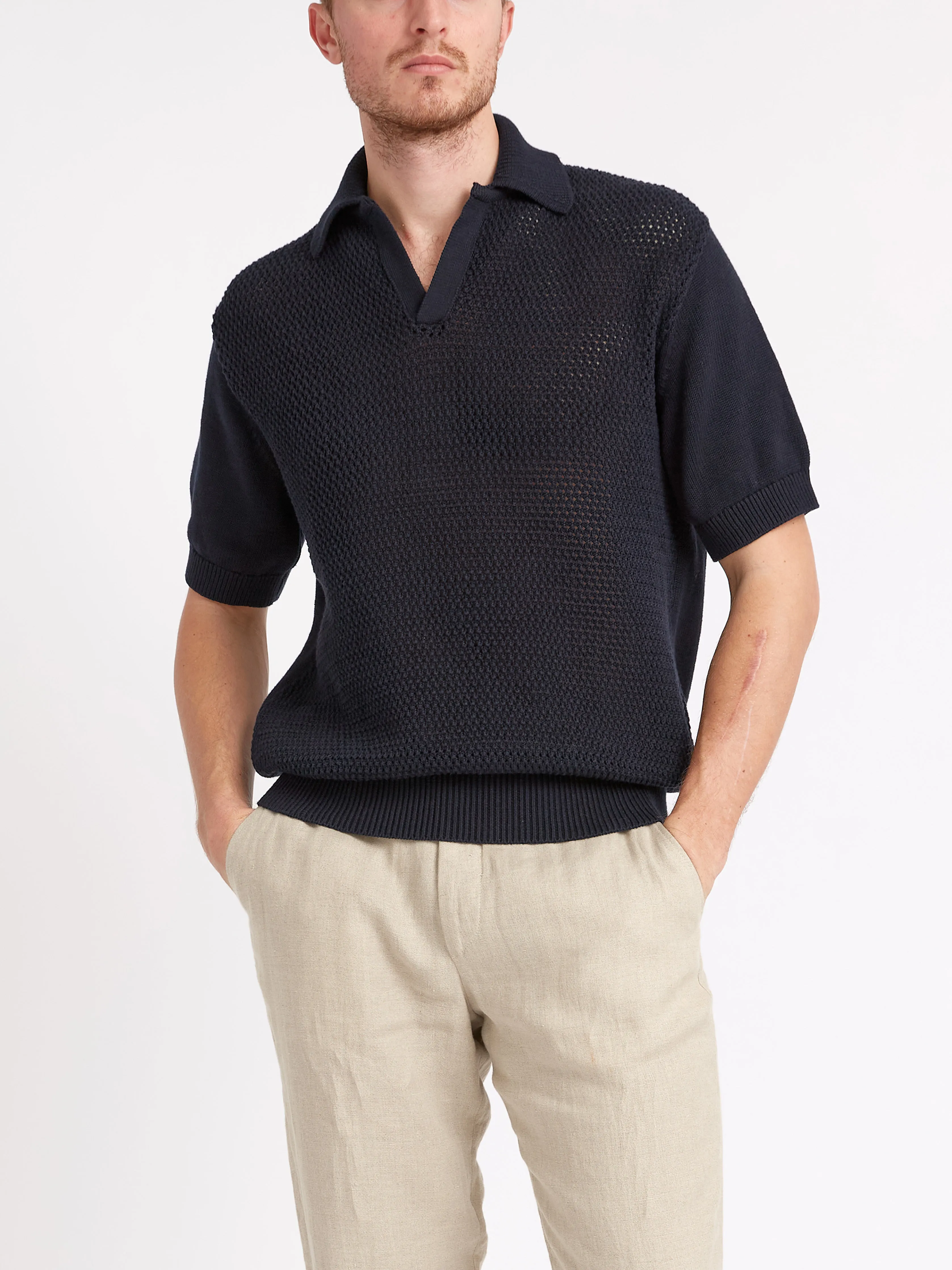 Short Sleeve Penhale Polo Shirt Tamar Navy sold by Oliver Spencer product image thumbnail 5