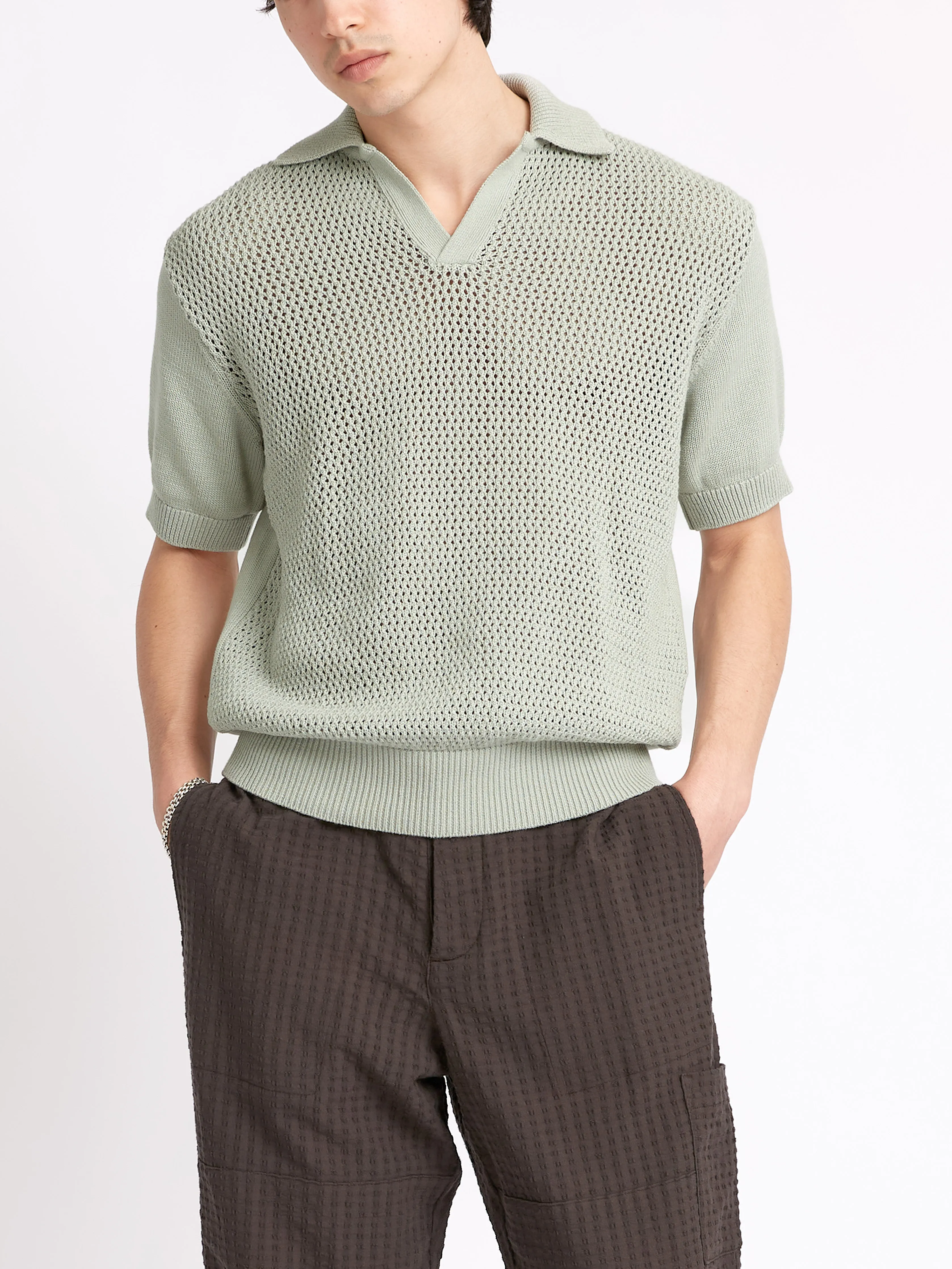 Short Sleeve Penhale Polo Shirt Tamar Pale Green sold by Oliver Spencer product image thumbnail 5