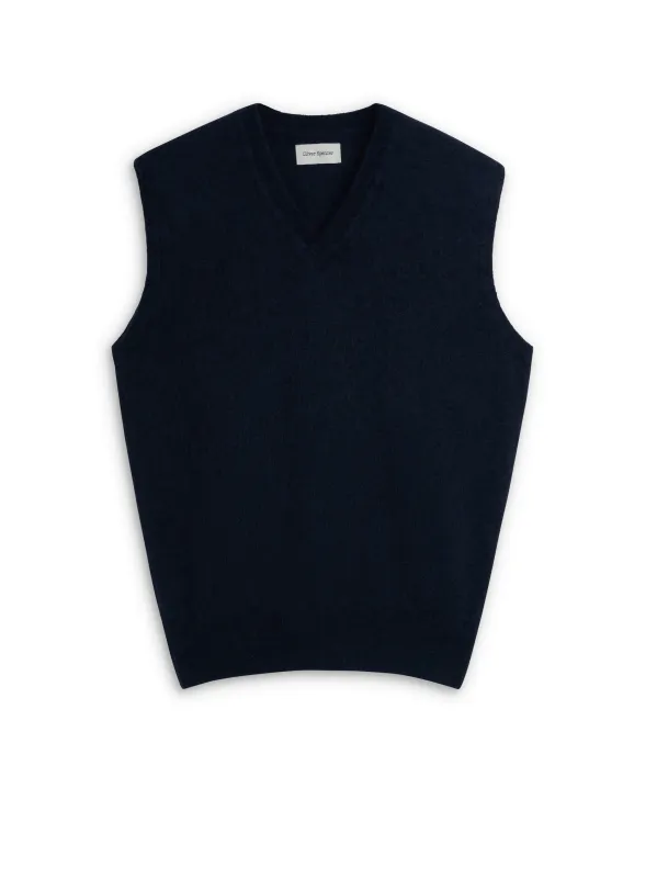 Graves V Neck Vest Rosen Navy sold by Oliver Spencer