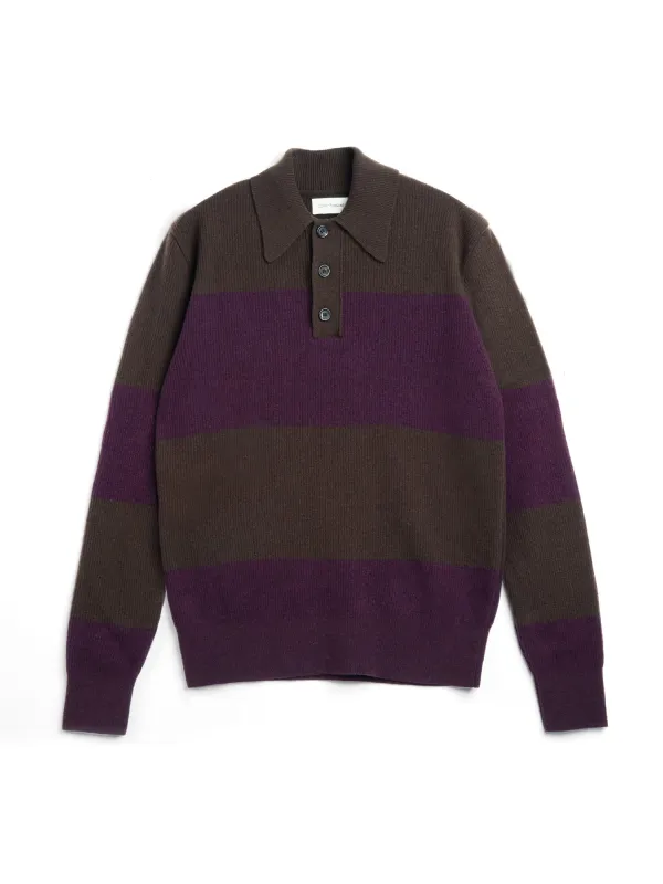 Wren Knitted Polo Shirt Paxton Brown/Purple made by Oliver Spencer