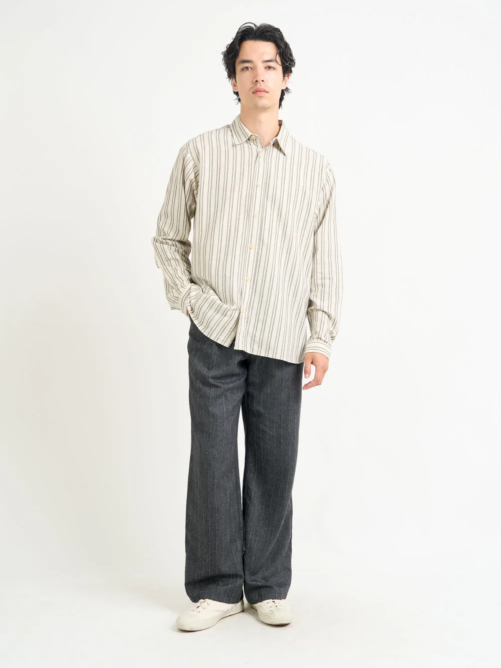 Garrison Long Sleeve Shirt (Loose Fit) Alberg Sand/Black sold by Oliver Spencer product image thumbnail 2