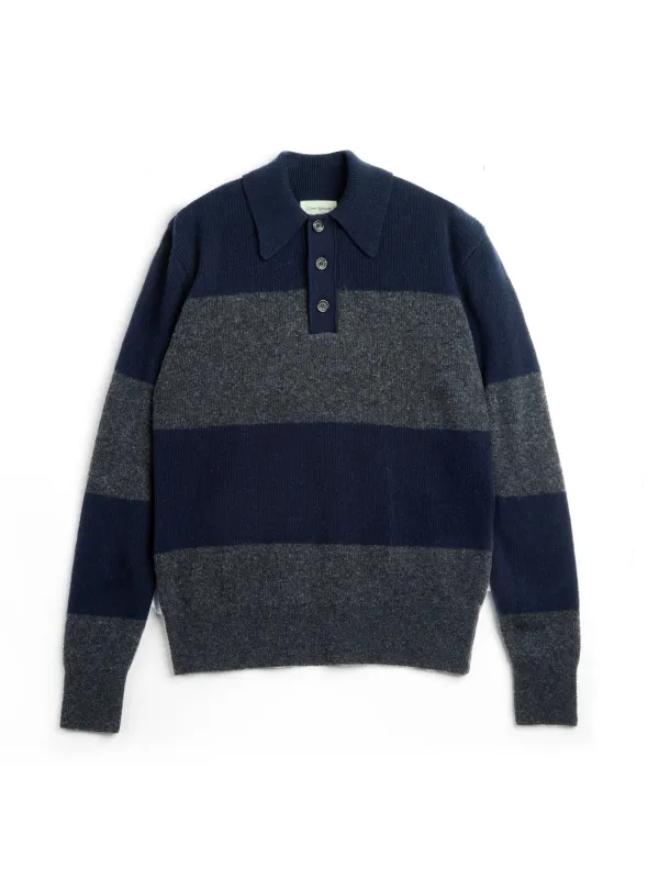Wren Knitted Polo Shirt Paxton Navy/Charcoal made by Oliver Spencer