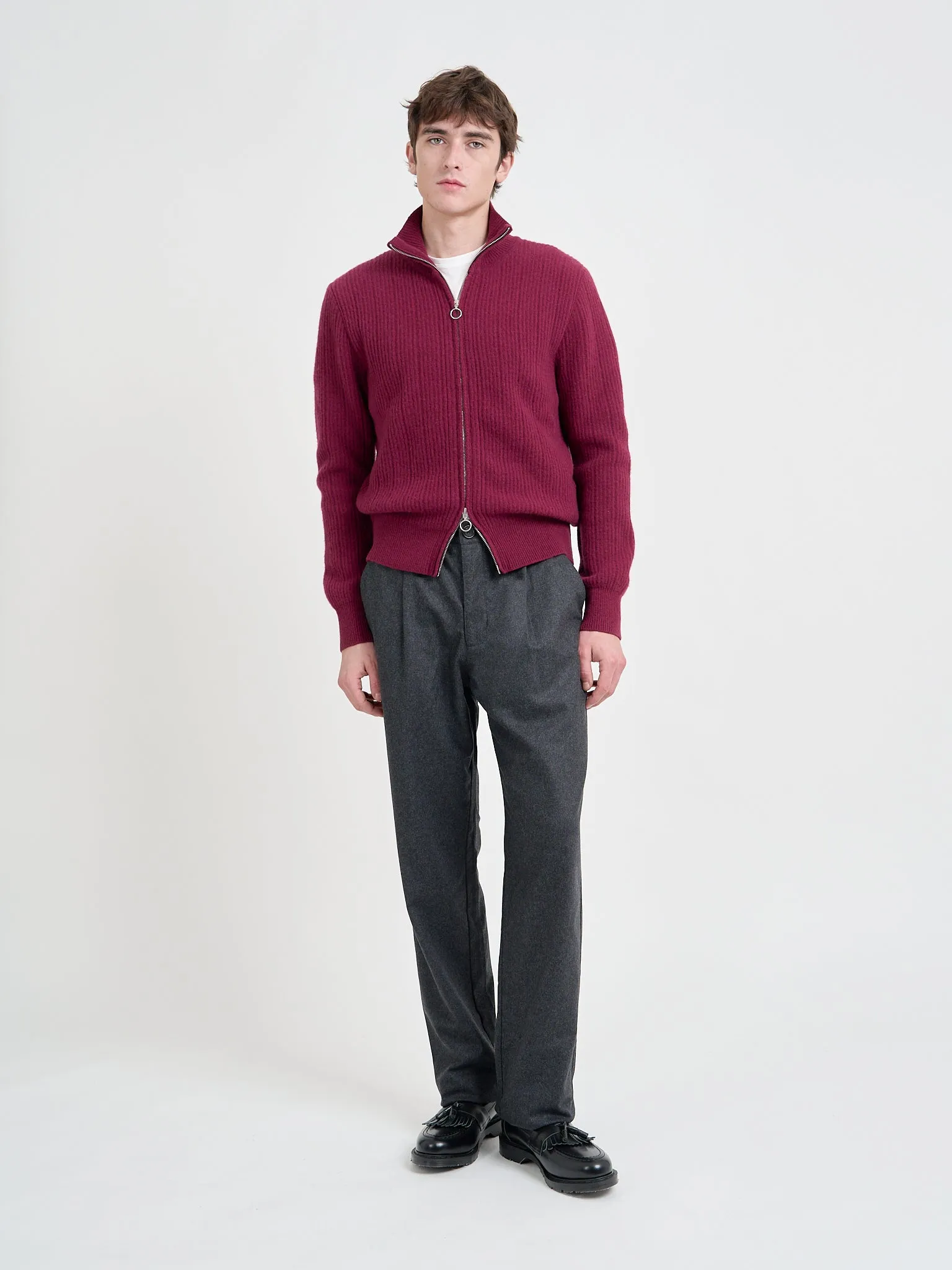 Kilbridge Zip Through Cardigan Overton Wine Red sold by Oliver Spencer product image thumbnail 2