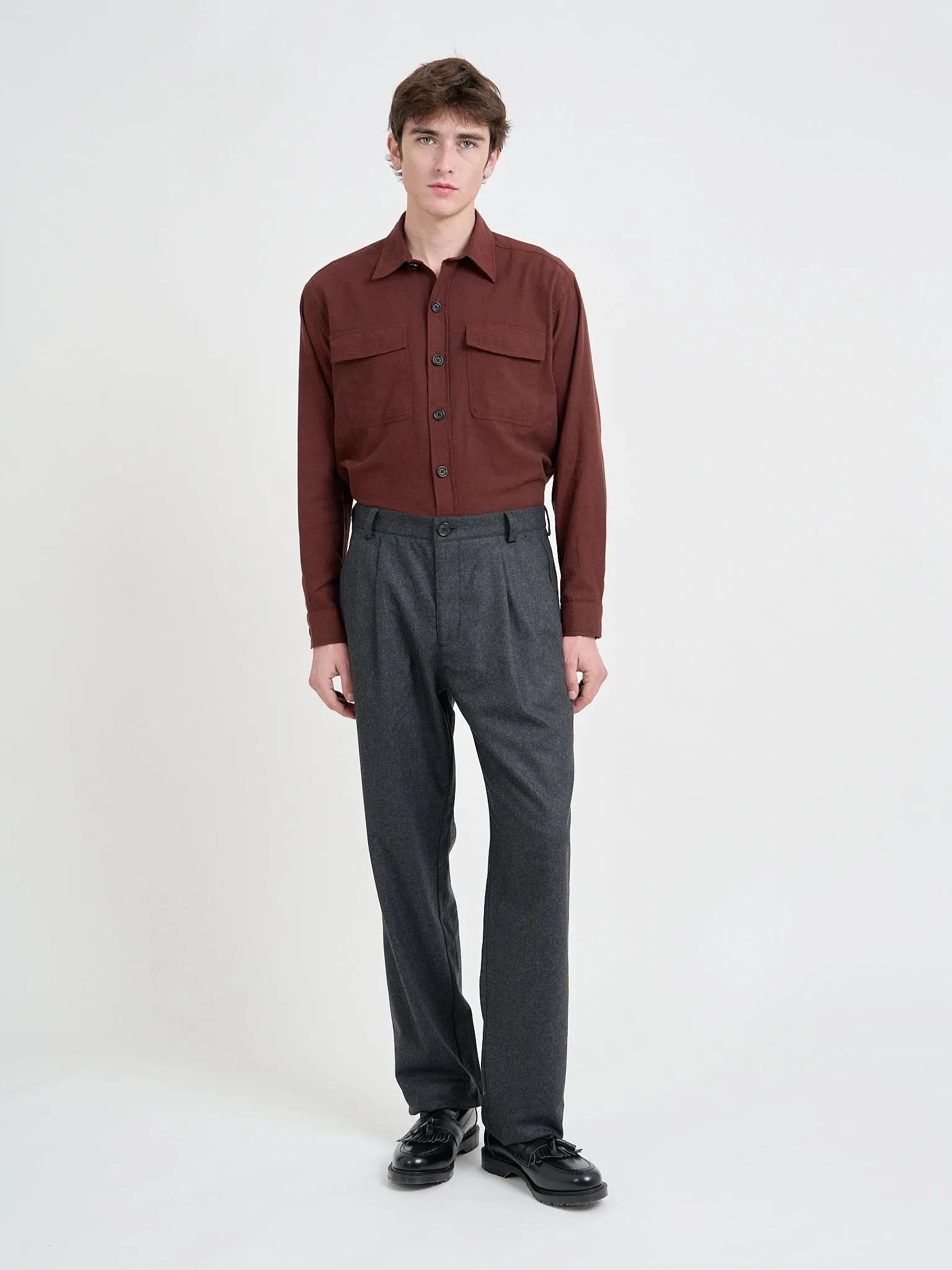 Morton Pleated Trousers Richards Charcoal sold by Oliver Spencer product image thumbnail 2