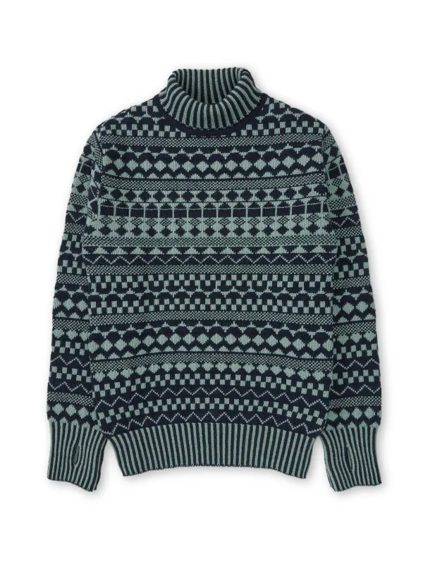 Talbot Roll Neck Jumper Fitzroy Navy/Sea Green sold by Oliver Spencer