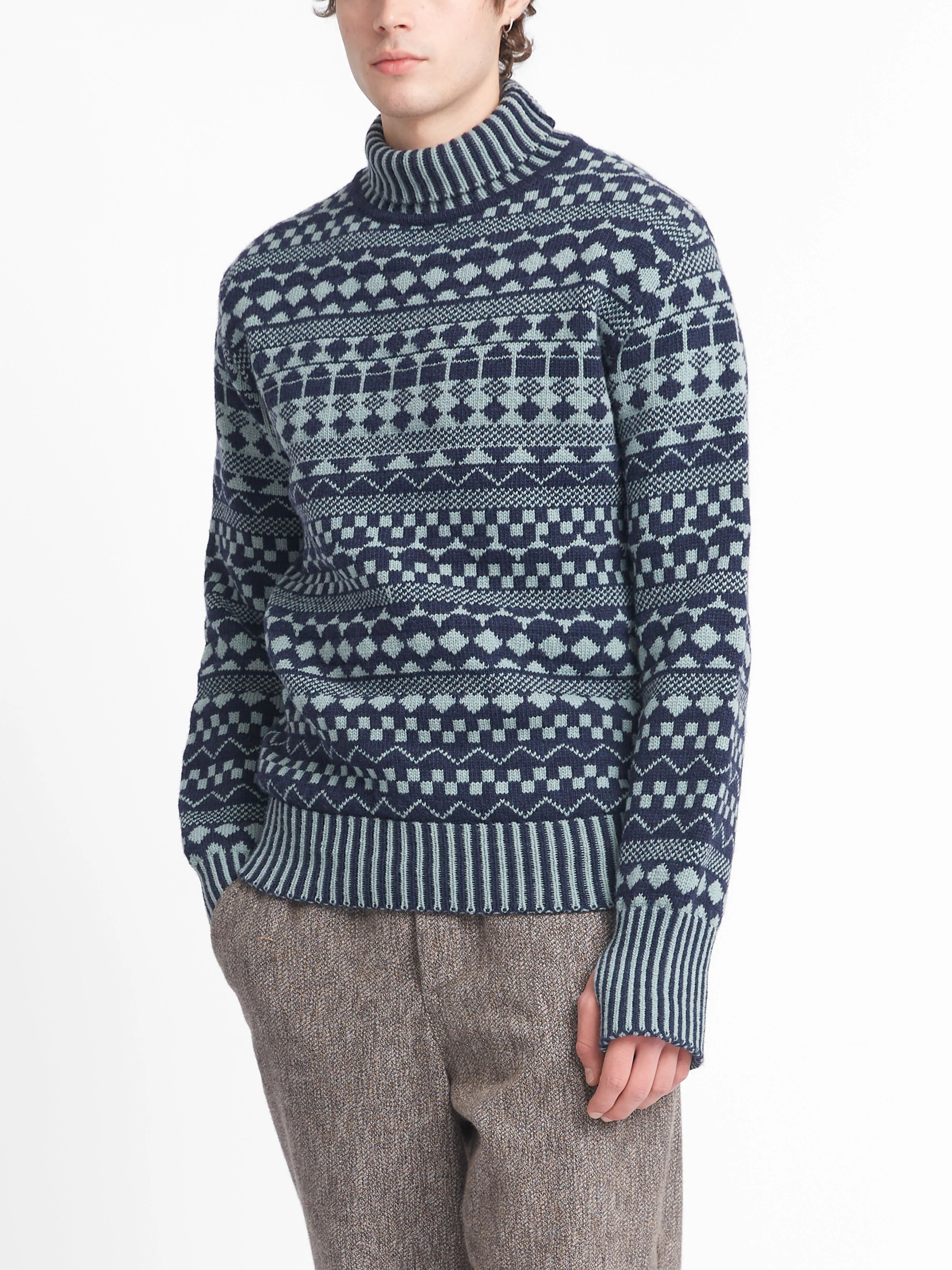 Talbot Roll Neck Jumper Fitzroy Navy/Sea Green sold by Oliver Spencer product image thumbnail 2