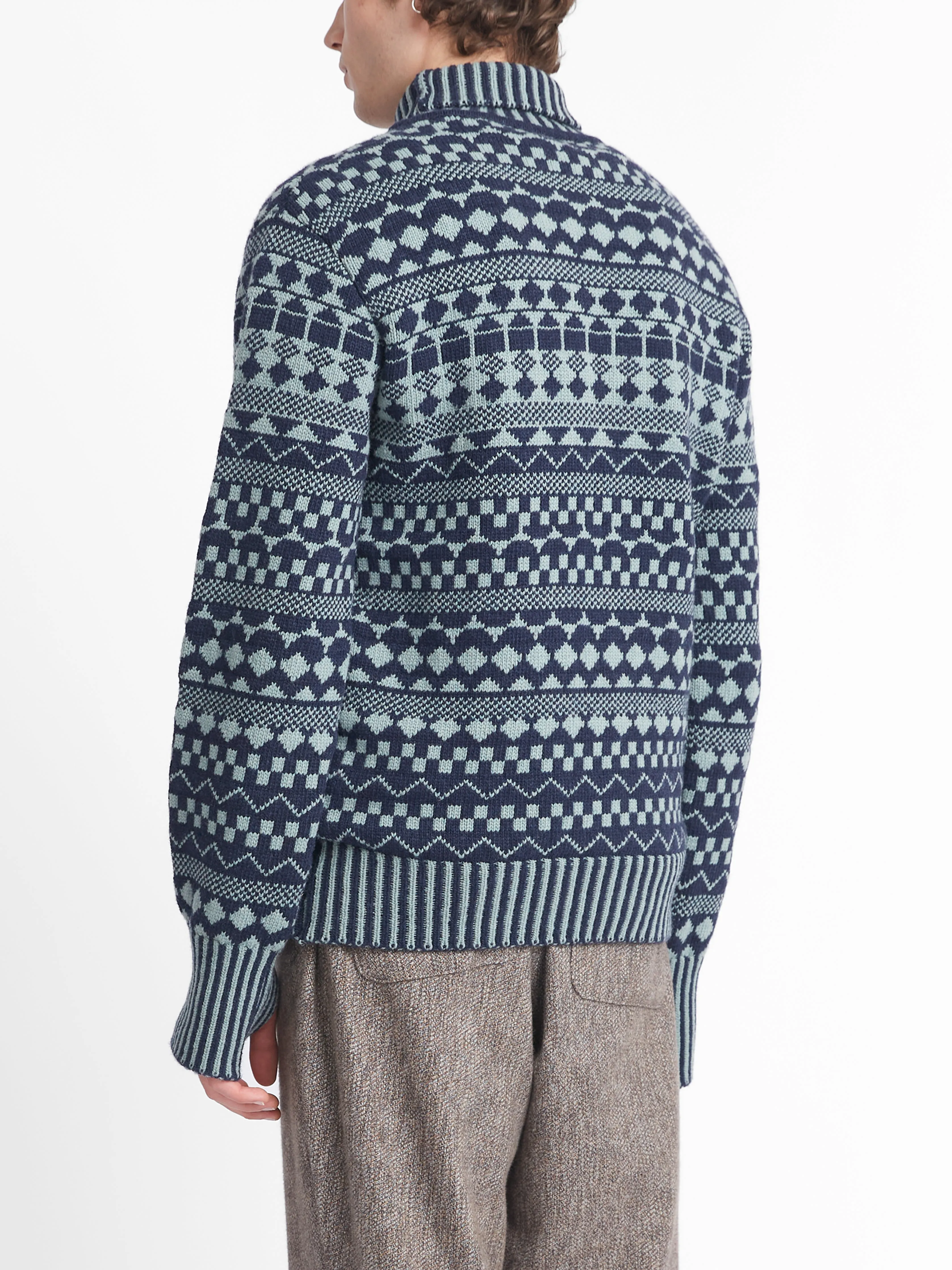 Talbot Roll Neck Jumper Fitzroy Navy/Sea Green sold by Oliver Spencer product image thumbnail 3