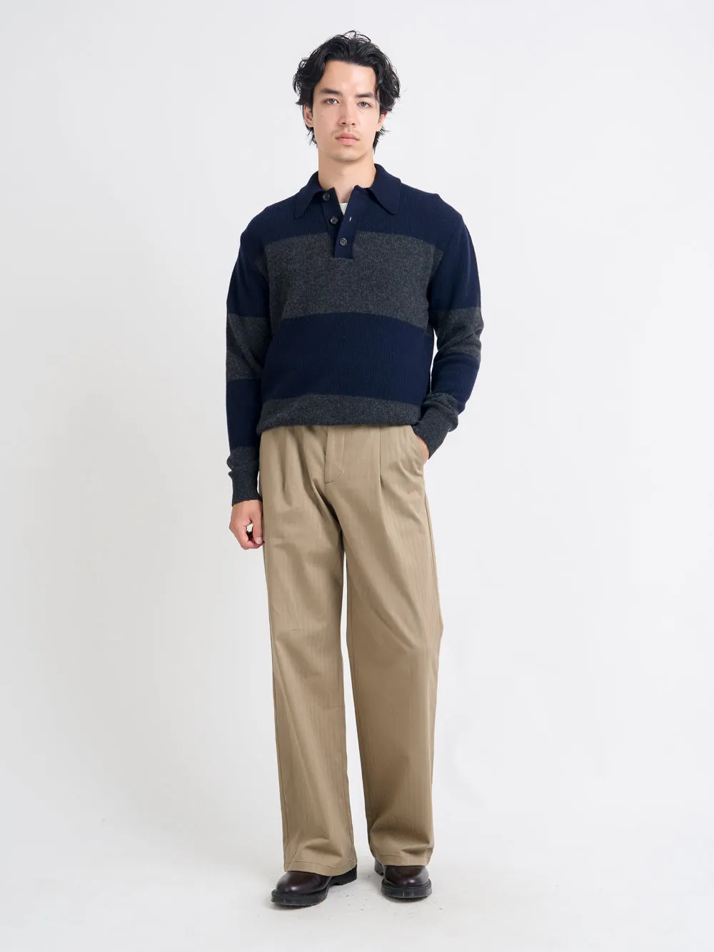 Wren Knitted Polo Shirt Paxton Navy/Charcoal sold by Oliver Spencer product image thumbnail 2