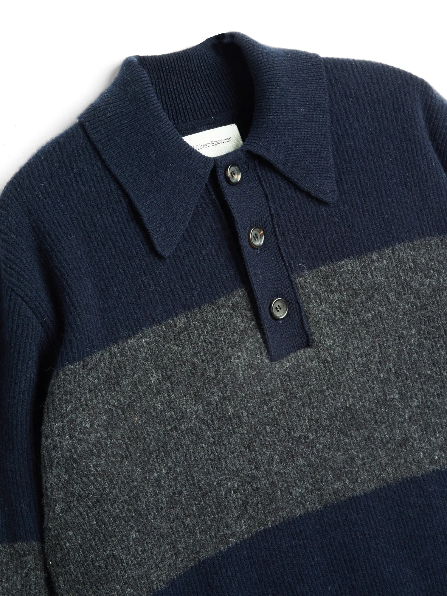Wren Knitted Polo Shirt Paxton Navy/Charcoal sold by Oliver Spencer product image thumbnail 4