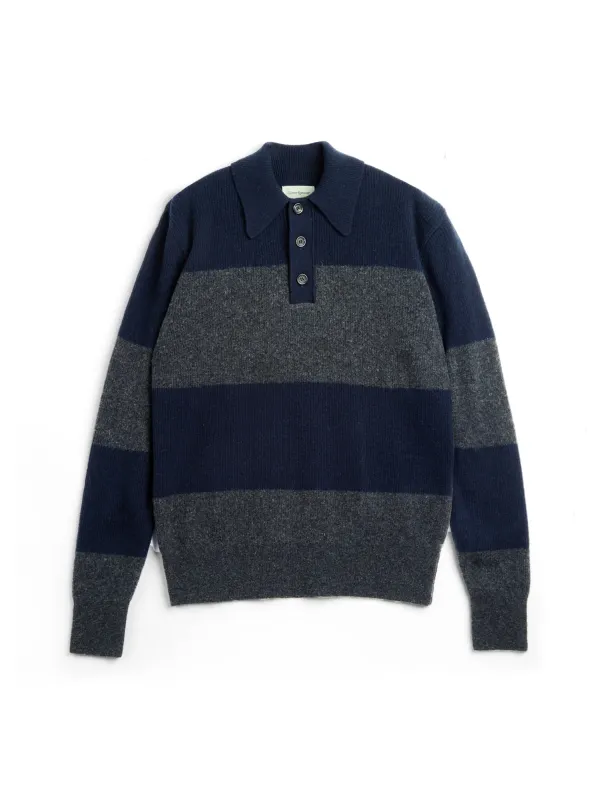 Wren Knitted Polo Shirt Paxton Navy/Charcoal made by Oliver Spencer
