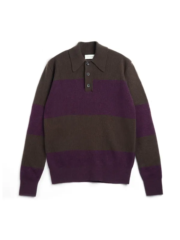 Wren Knitted Polo Shirt Paxton Brown/Purple made by Oliver Spencer