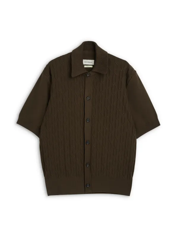 Short Sleeve Rossell Knitted Shirt Penrose Khaki Brown made by Oliver Spencer