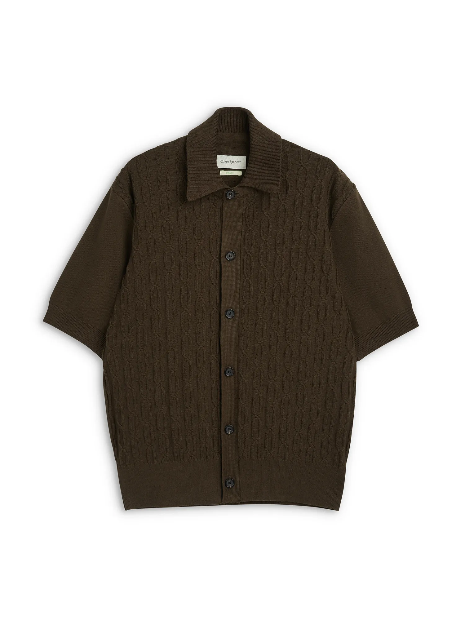 Short Sleeve Rossell Knitted Shirt Penrose Khaki Brown sold by Oliver Spencer