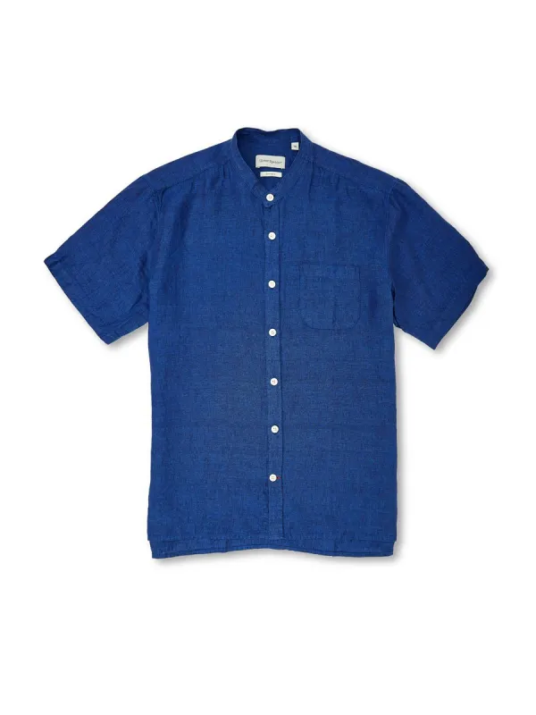 Short Sleeve Grandad Shirt Maywood Blue made by Oliver Spencer
