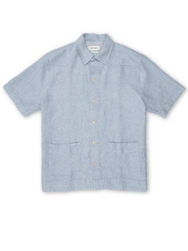 Cuban Short Sleeve Shirt Drescher Blue sold by Oliver Spencer