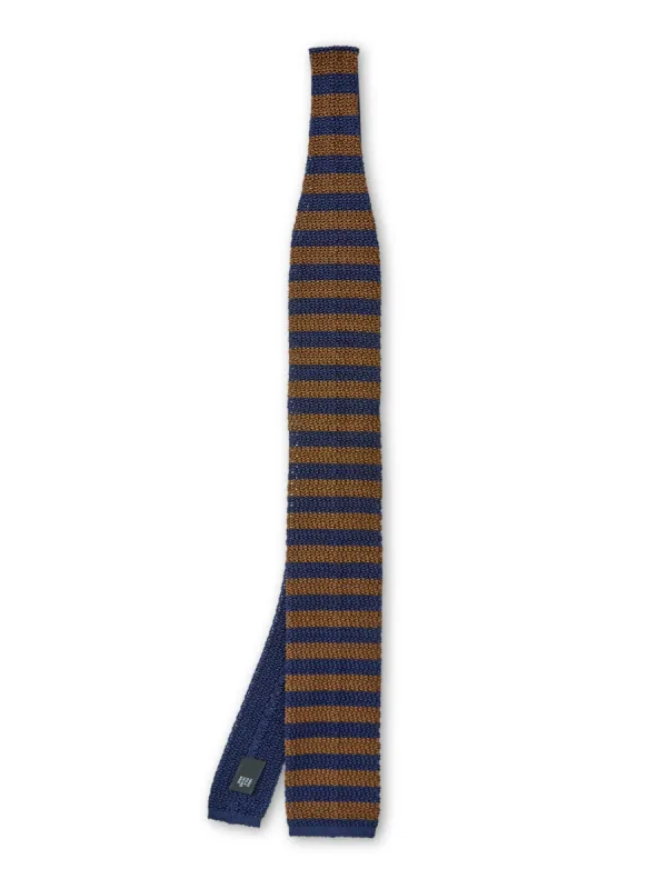 Silk Knitted Tie Navy/Brown Stripe sold by Oliver Spencer