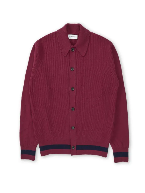 Britten Knitted Cardigan Greeves Berry Red sold by Oliver Spencer