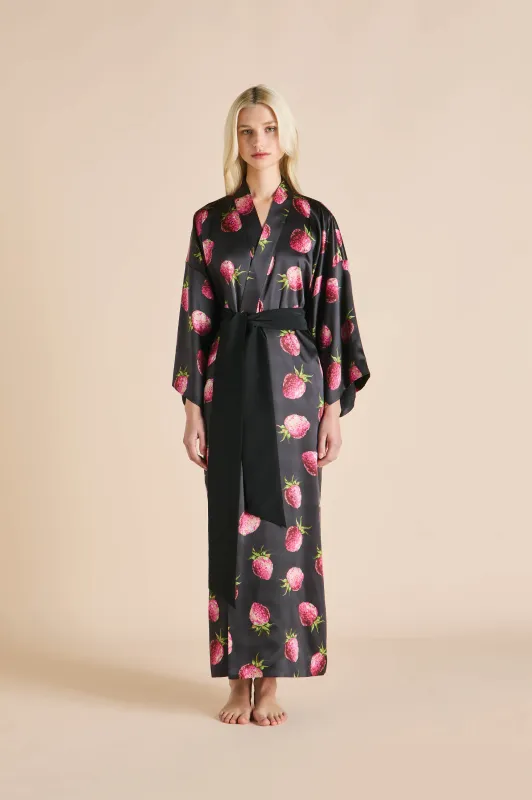 Queenie Brigham Black Strawberry Robe in Silk Satin made by Olivia von Halle